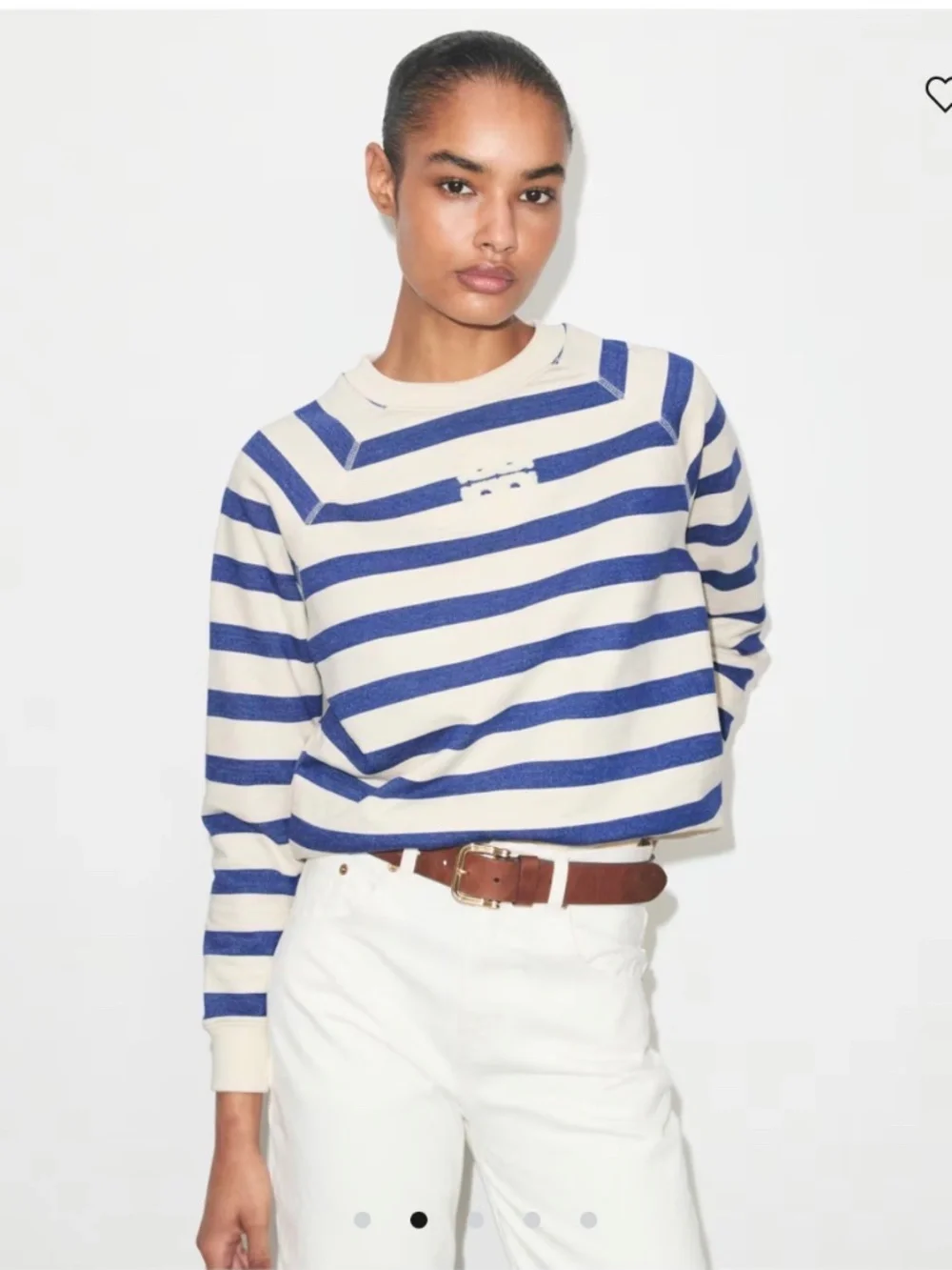 NWT Tory Burch Striped Cotton Sweatshirt New Ivory Basin Stripe Women's L